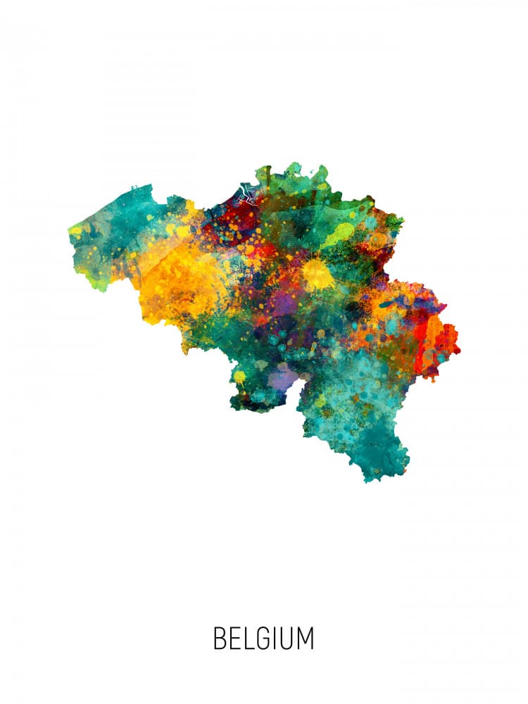 Vibrant Belgium Map by Michael Tompsett — canvas wall art