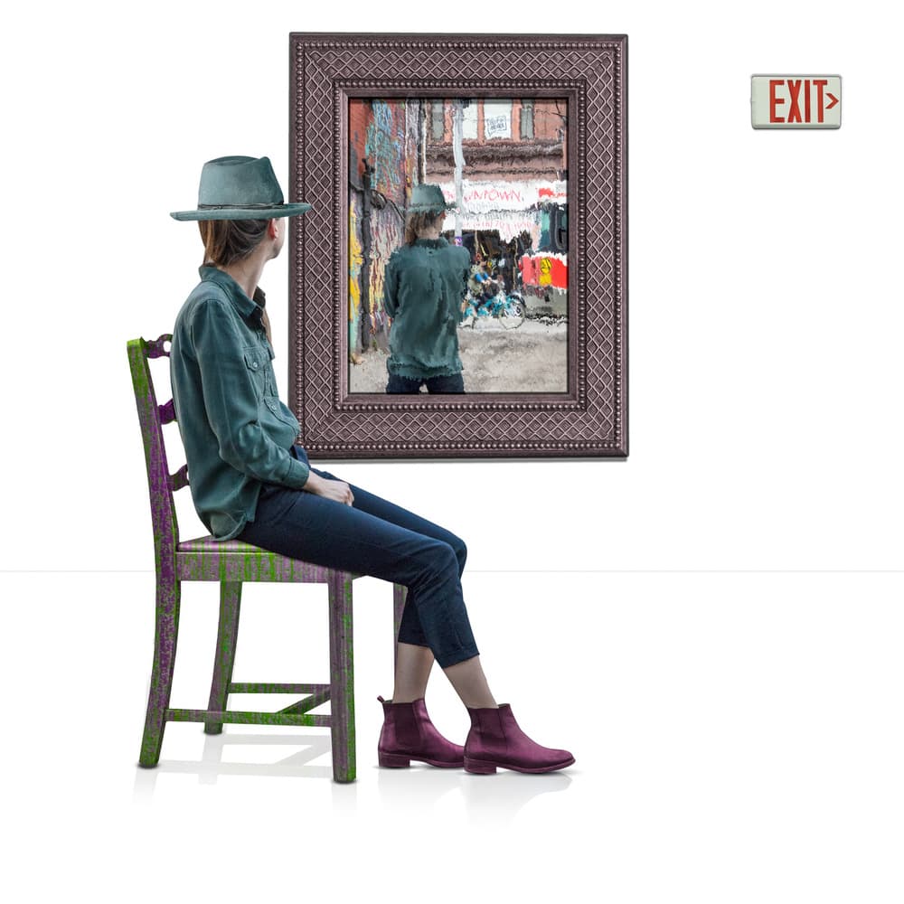 Woman Viewing Street Art by Richard Adams — canvas wall art