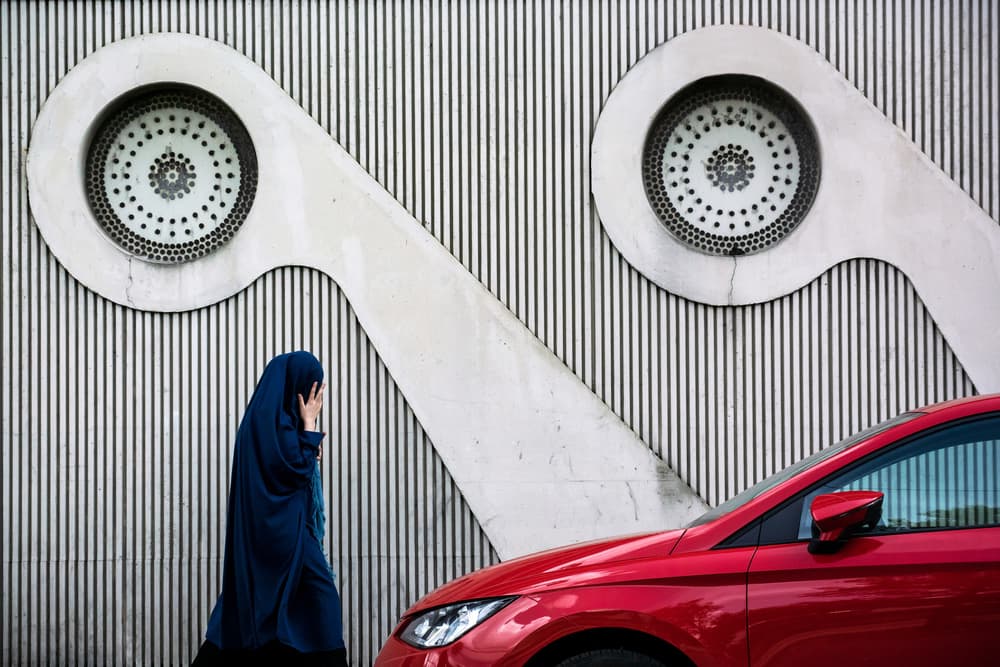 Woman Red Car Lines by Lus Joosten — canvas wall art