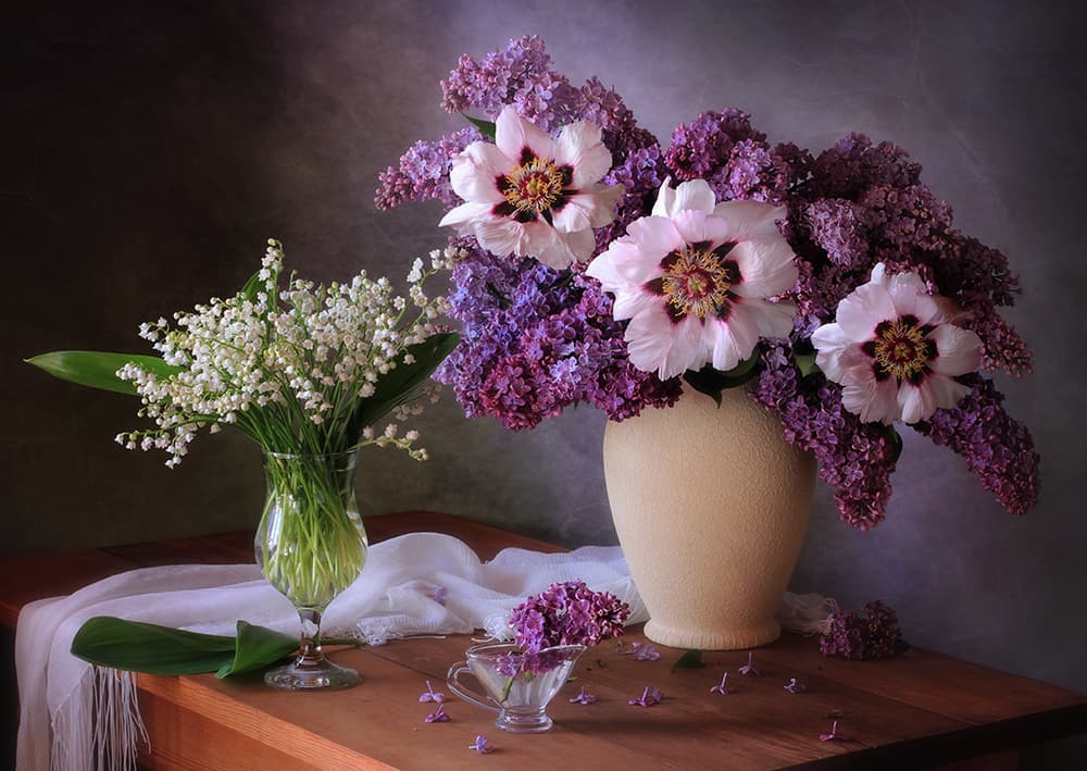 Spring Lilacs and Peonies by Tatyana Skorokhod — canvas wall art