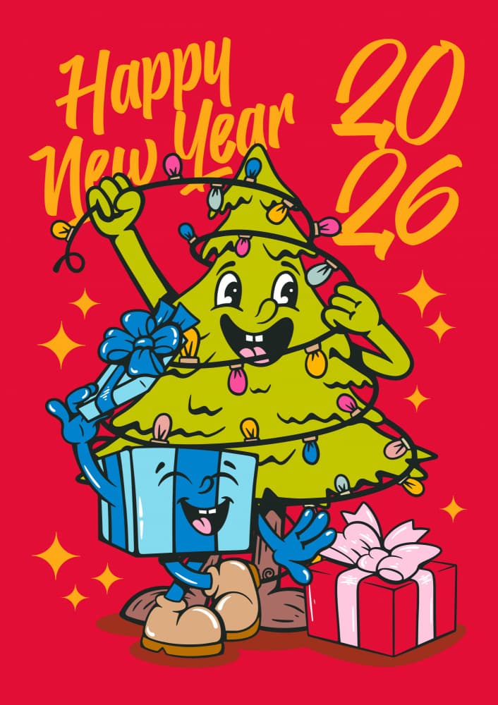 Happy New Year Tree by Alina Shulhouskaya — canvas wall art