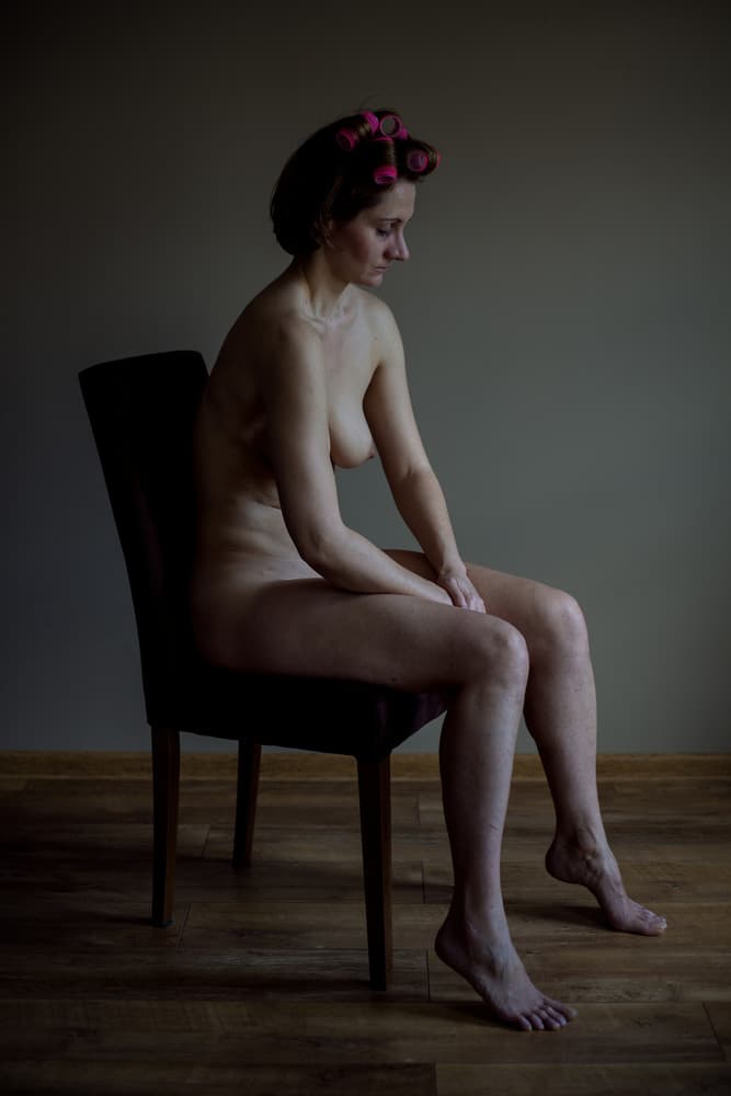 Pensive Nude With Rollers by Rafał Kaźmierczak — canvas wall art