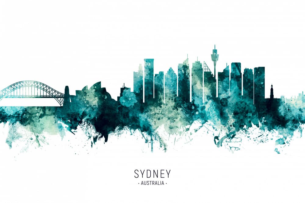 Sydney Watercolor Skyline by Michael Tompsett — canvas wall art