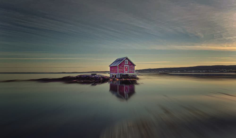 Tranquil Red House Reflection by Molly Fu APA — canvas wall art