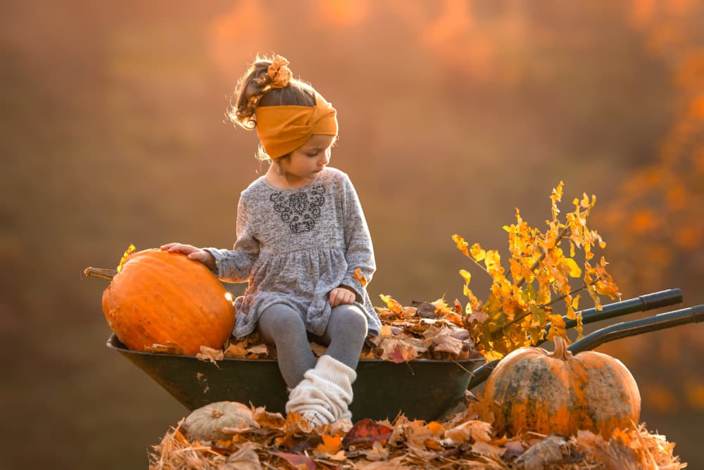 Cozy Fall Pumpkin Child by Joško Šimic — canvas wall art
