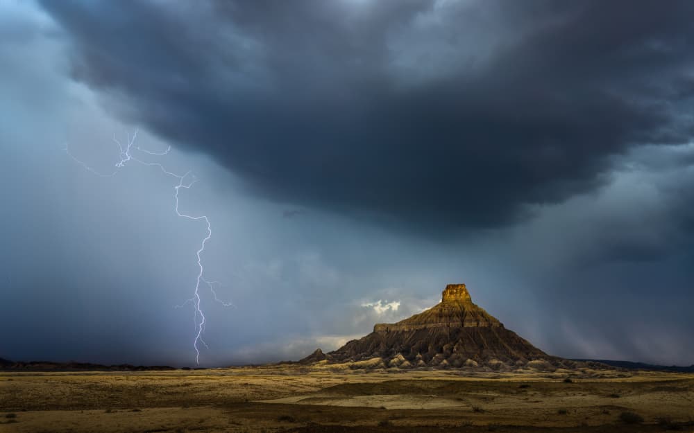 Dramatic Desert Lightning by John J. Chen — canvas wall art