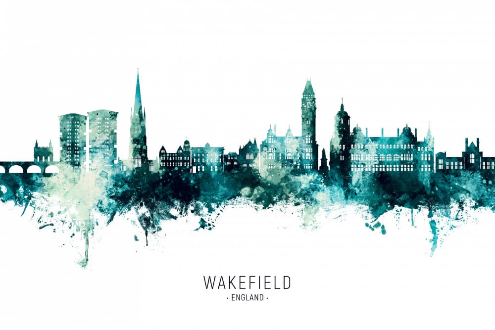 Wakefield Watercolor Skyline by Michael Tompsett — canvas wall art