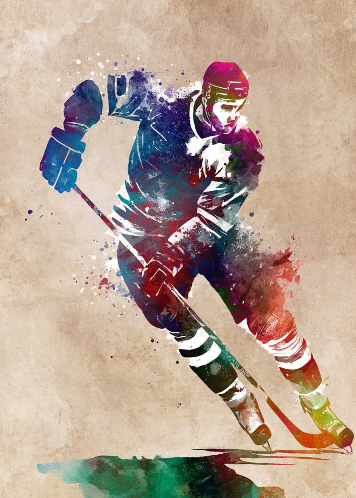 Watercolor Hockey Player by Justyna Jaszke — canvas wall art