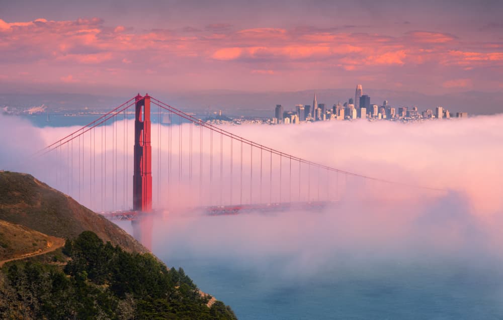 Golden Gate City Glow by Sophia Li — canvas wall art
