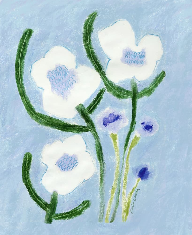 Blue Pastel Flowers by Karin Lauria — canvas wall art