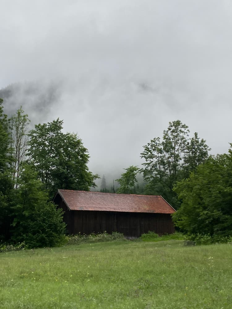 Misty Mountain Barn by Annika John — canvas wall art