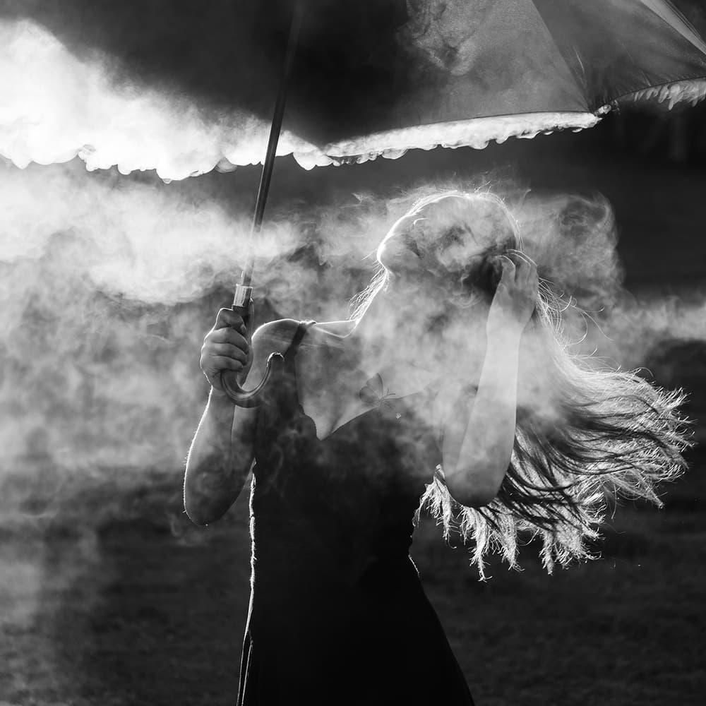 Woman With Umbrella Mist by Bingo Z — canvas wall art