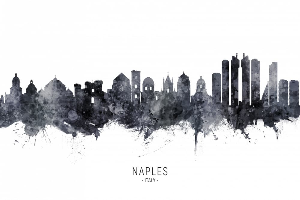 Naples Italy Watercolor Skyline by Michael Tompsett — canvas wall art