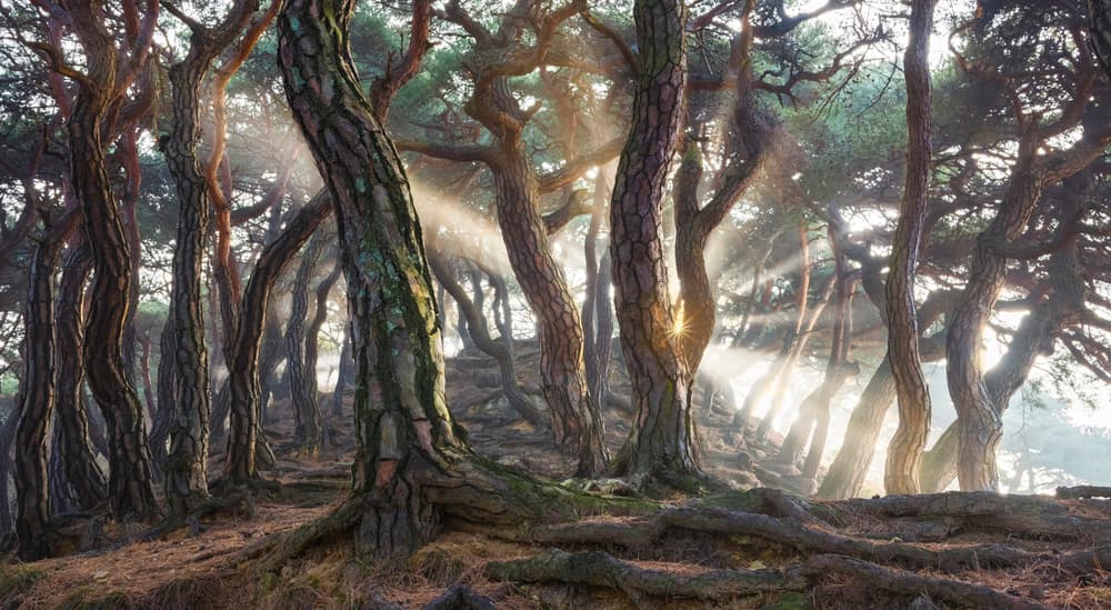 Misty Forest Sunbeams by Jaeyoun Ryu — canvas wall art