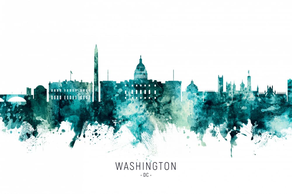 Washington DC Watercolor Skyline by Michael Tompsett — canvas wall art