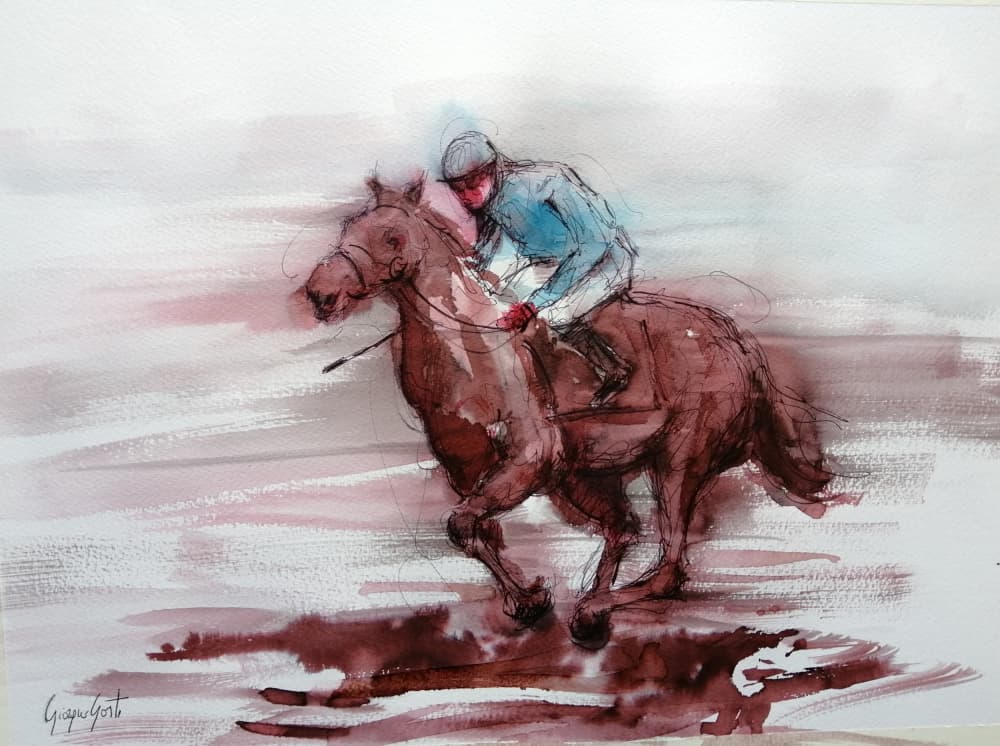 Galloping Racehorse Jockey by Giorgio Gosti — canvas wall art