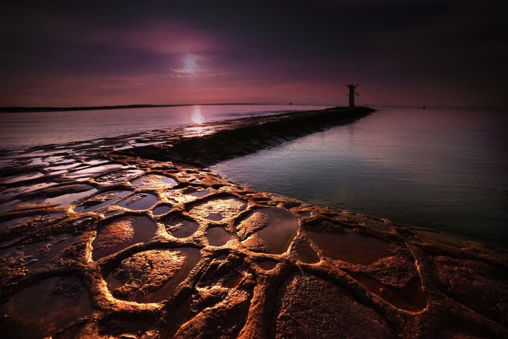 Lighthouse Pier Twilight by paralaxa — canvas wall art