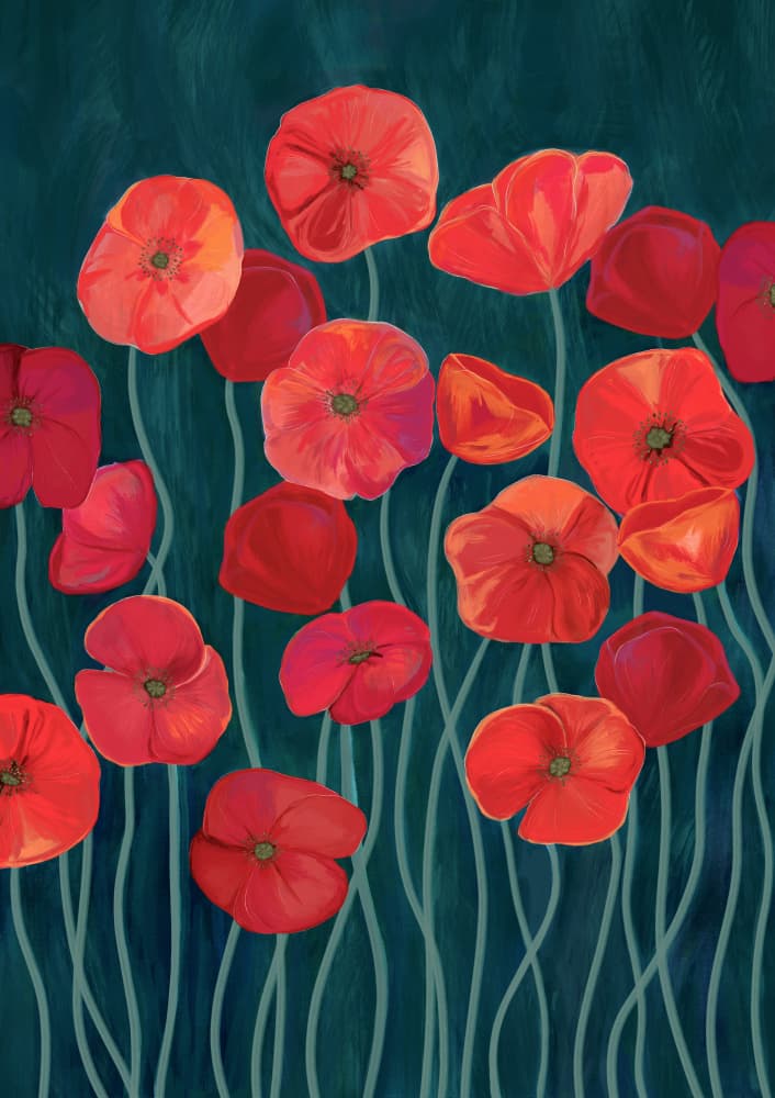 Vibrant Red Poppies by EMELIEmaria — canvas wall art