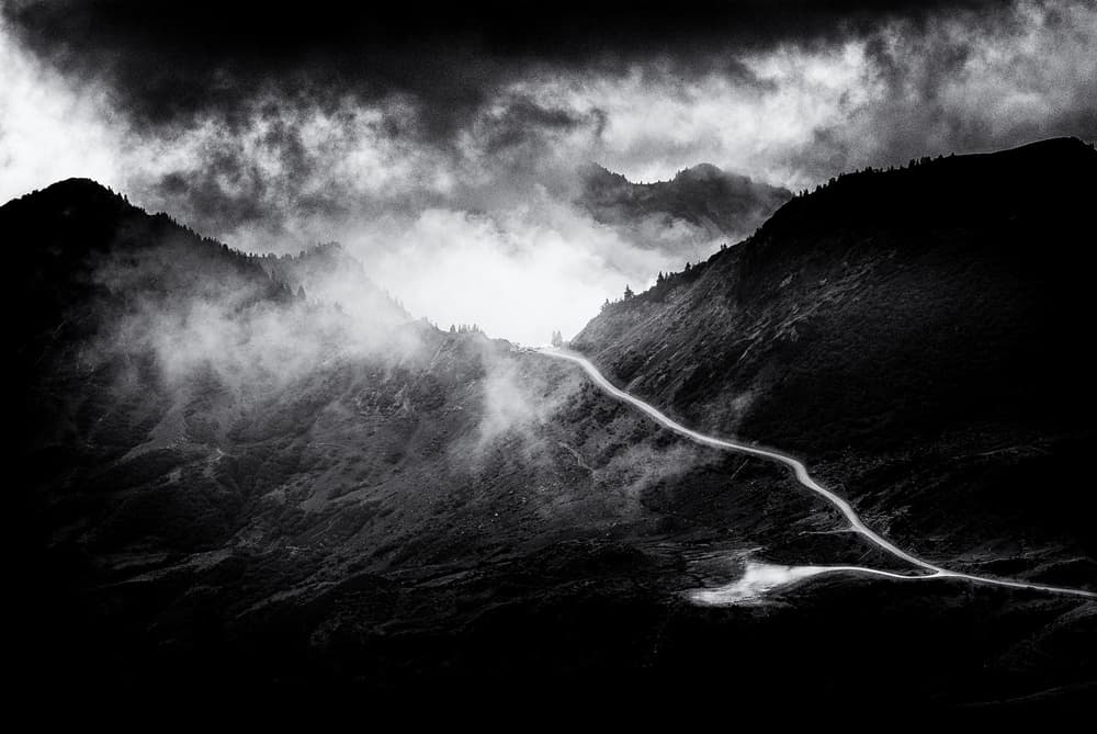 Misty Mountain Road by Jürgen Hartlieb — canvas wall art