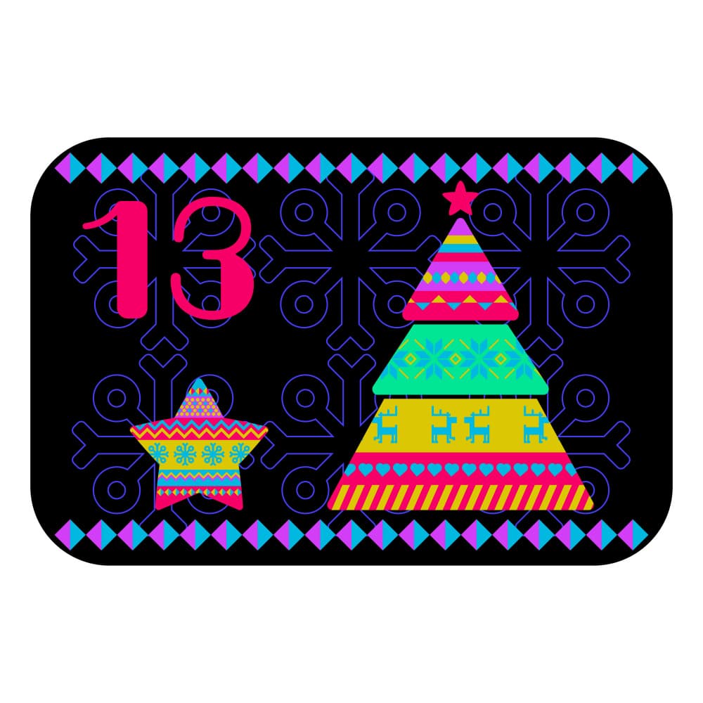 Neon Colors Norwegian Advent Calendar With Black Background. New Year Tree by Marika Barsrsind — canvas wall art