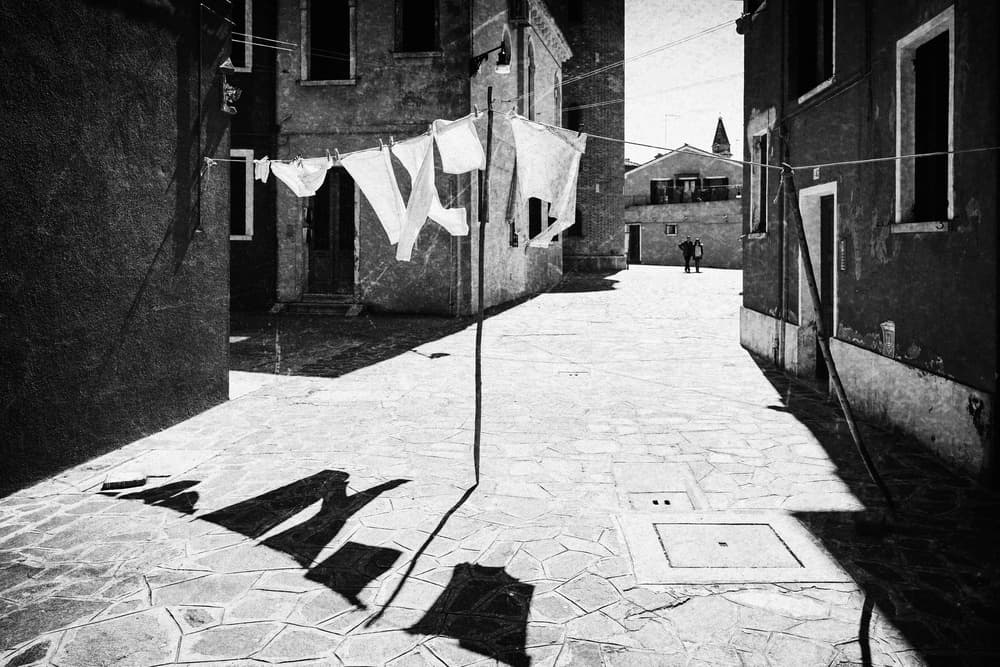 Old Street Laundry Shadows by Roswitha Schleicher-Schwarz — canvas wall art