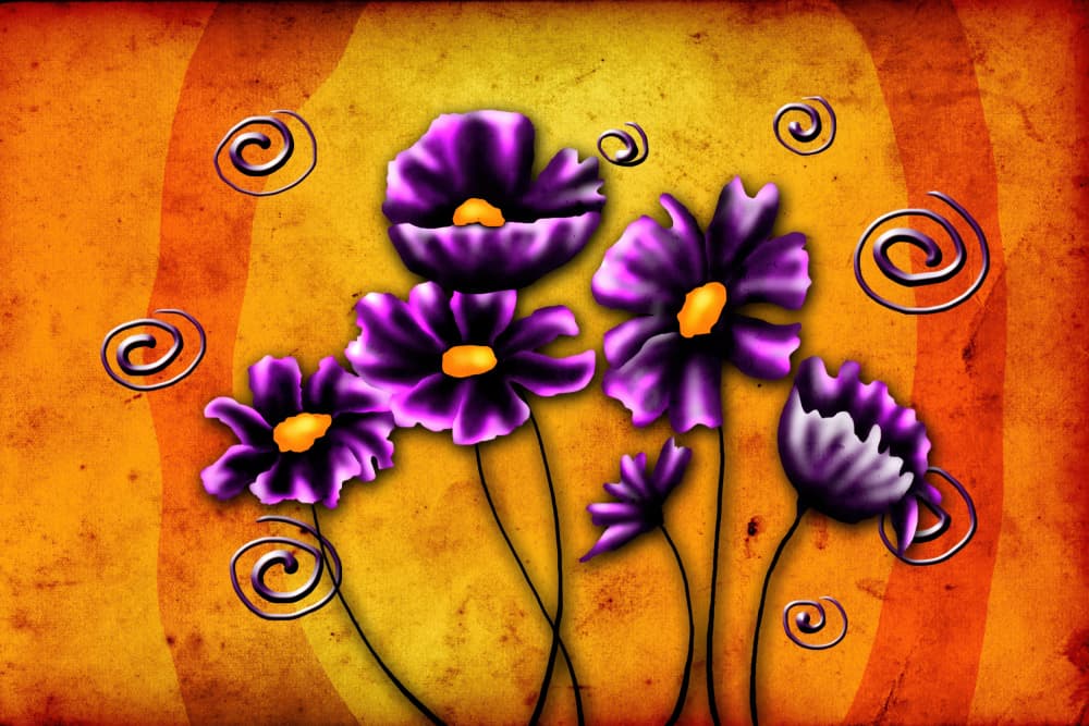 Whimsical Purple Flowers Swirls by Rafal Kulik — canvas wall art