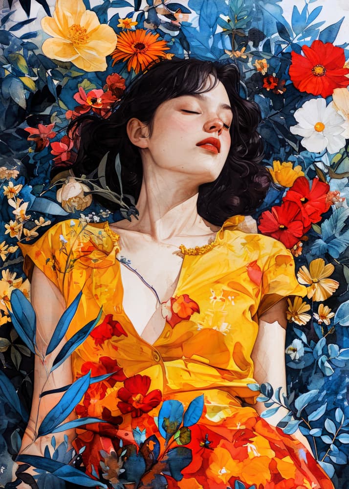 Dreaming Among Flowers by Justyna Jaszke — canvas wall art