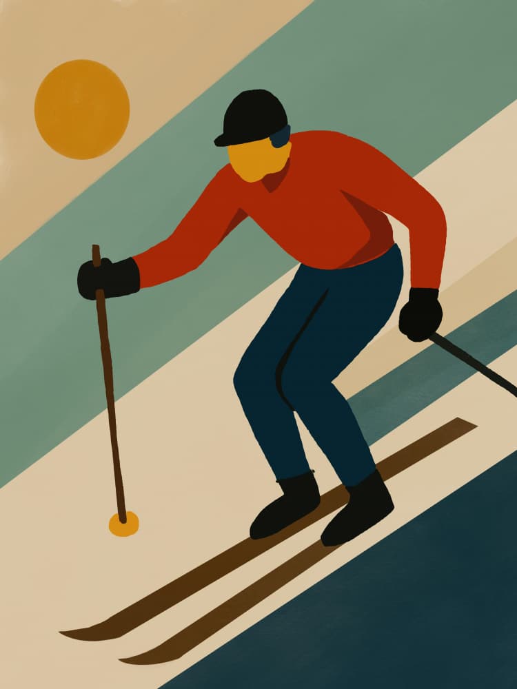 Retro Skier Downhill by Little Dean — canvas wall art