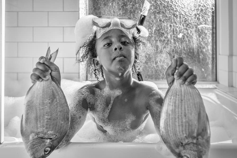 Serious Bathtub Fisherman by Gloria Salgado Gispert — canvas wall art