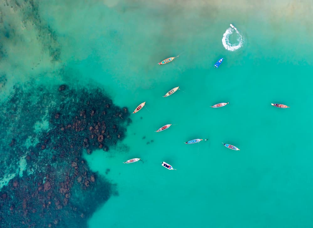 Tropical Boats Turquoise Water by Zhou Chengzhou — canvas wall art