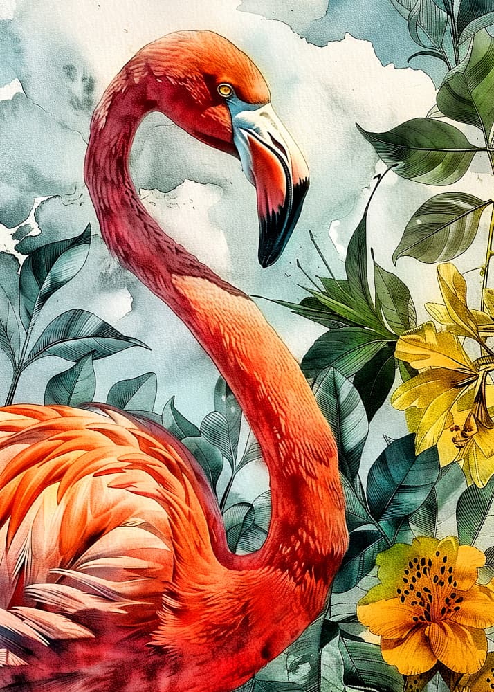 Vibrant Flamingo Portrait by Justyna Jaszke — canvas wall art