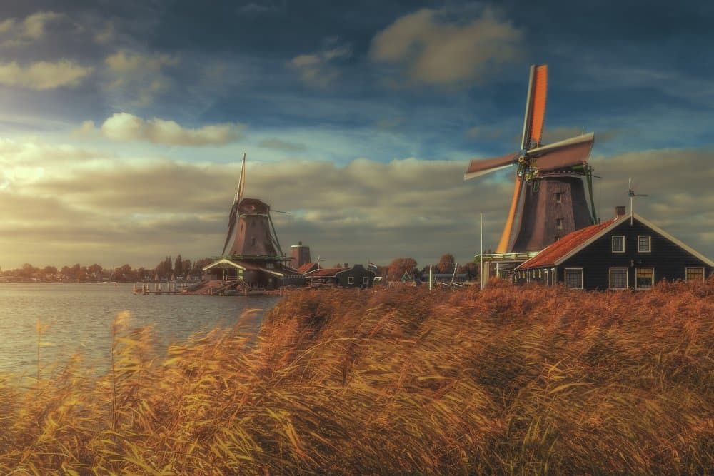 Serene Dutch Windmills by Thomas de Franzoni — canvas wall art