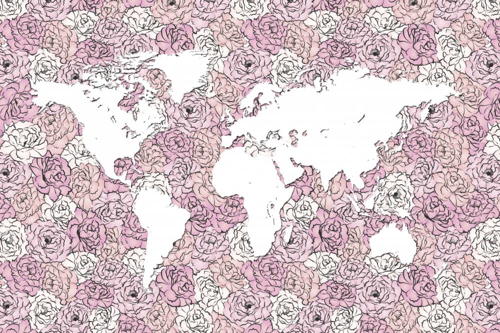 Blush Floral World Map by Martina — canvas wall art