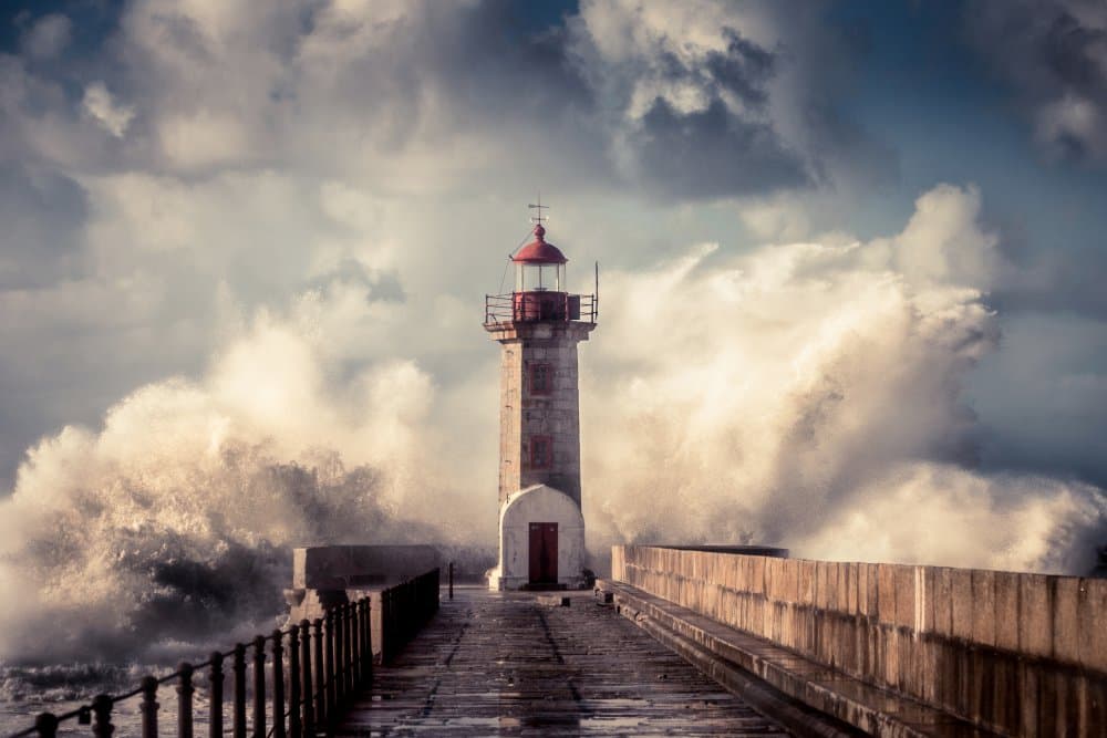 Lighthouse Crashing Waves by Marco Faria — canvas wall art