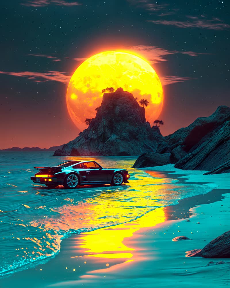Neon Beach Night Drive by Ritvik takkar — canvas wall art