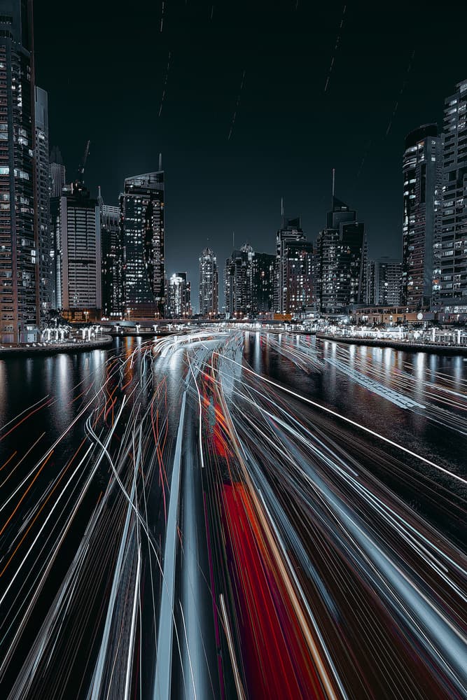 City River Light Trails by Carmine Chiriacò — canvas wall art