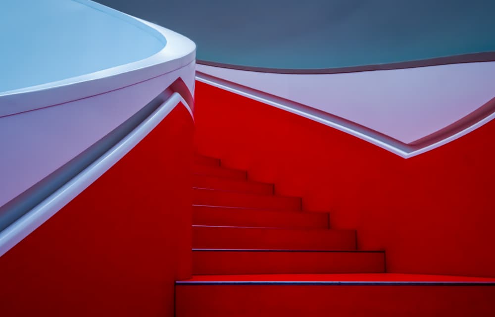Dynamic Red Staircase by Martin Steeb — canvas wall art