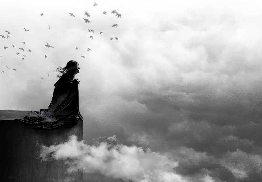 Woman Gazing at Birds by Hari Sulistiawan — canvas wall art