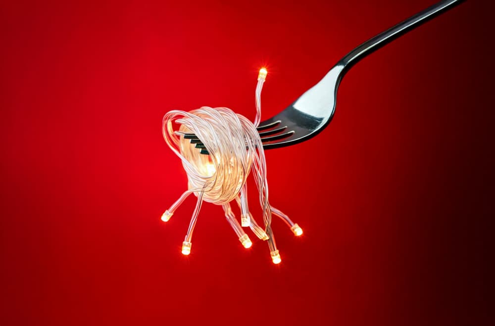 Glowing Spaghetti Fork by Artem Pozdniakov — canvas wall art