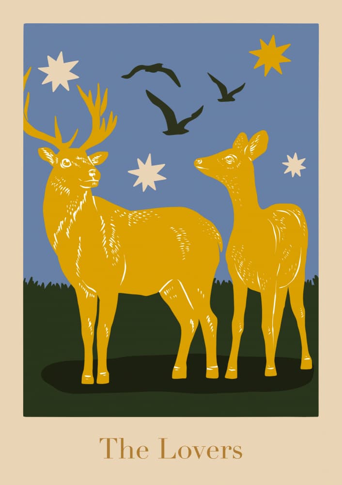 Golden Deer Lovers by Alina Shulhouskaya — canvas wall art
