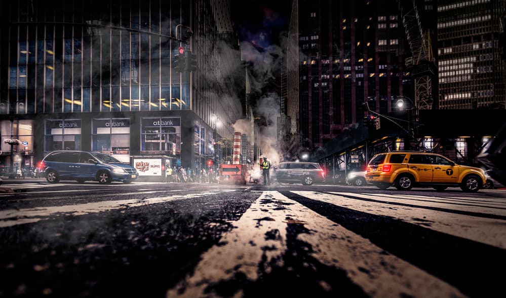 Steamy Urban Night by Jackson Carvalho — canvas wall art