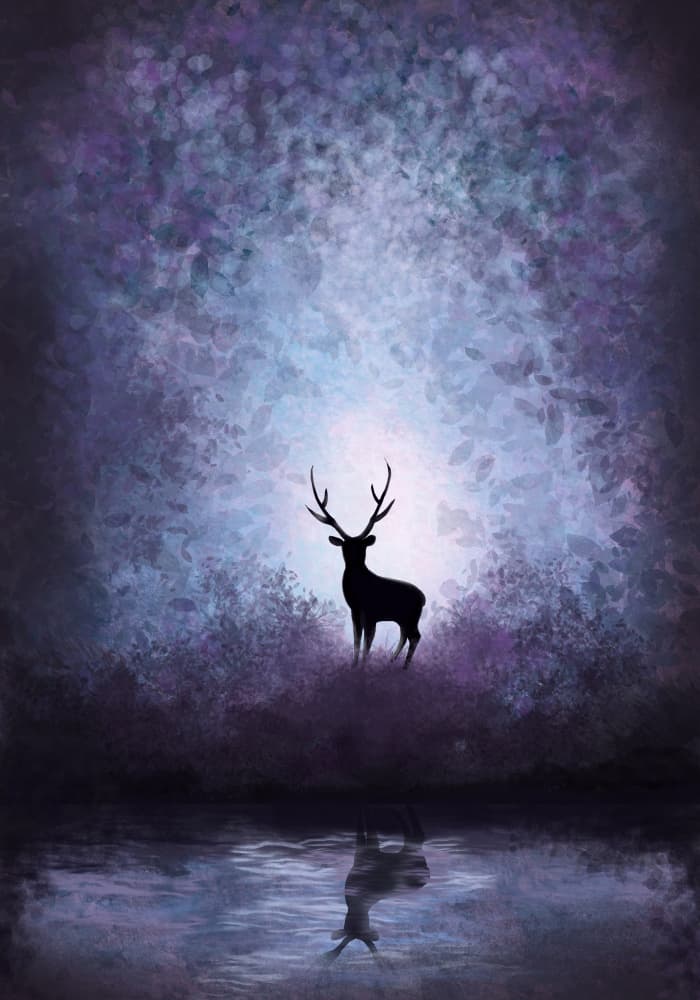 Magical Forest Stag by Monica Lindblom — canvas wall art