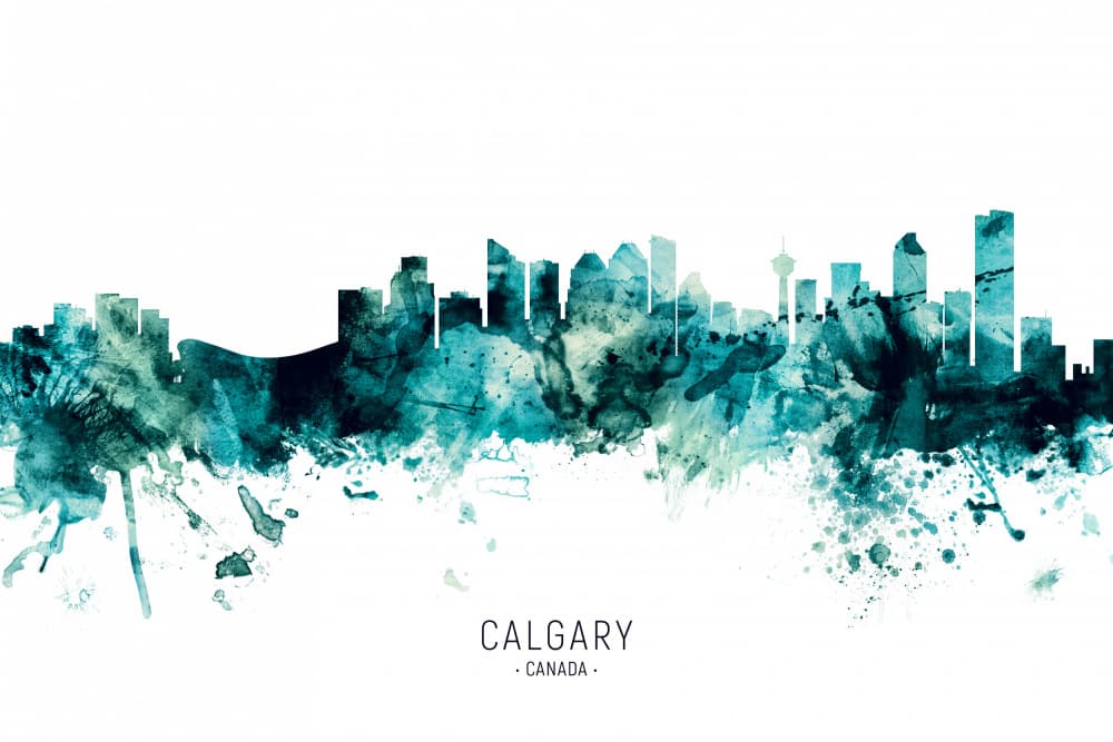 Calgary Watercolor Skyline by Michael Tompsett — canvas wall art