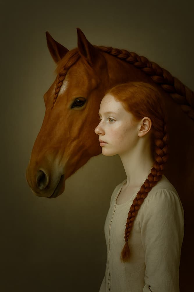 Redhead and Horse by Ionel Onofras — canvas wall art