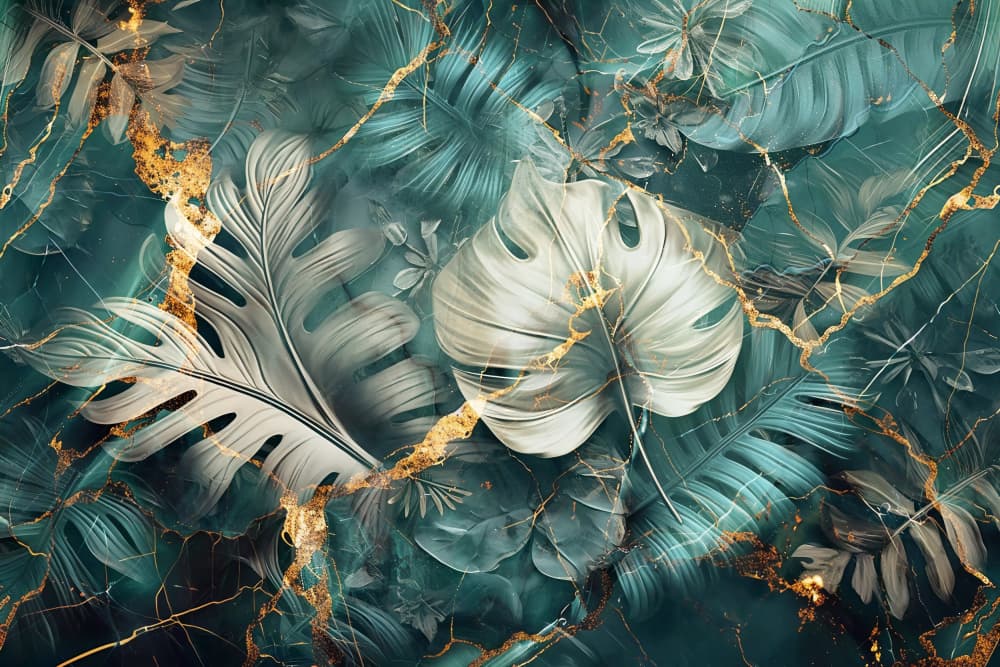 Golden Teal Jungle by Rafal Kulik — canvas wall art