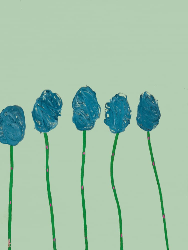 Five Blue Blooms by Helen Joynson — canvas wall art