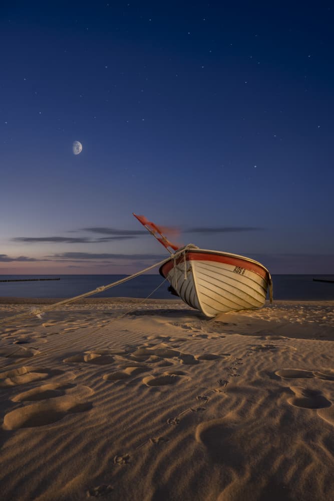 Moonlit Beach Boat by fotomarion — canvas wall art