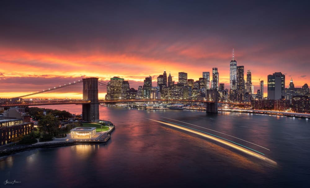 Vibrant NYC Sunset Skyline by yoann — canvas wall art