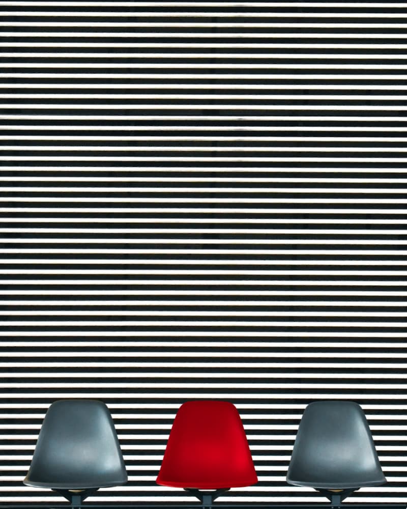 Red Chair Black Stripes by Aliz Löcsei — canvas wall art