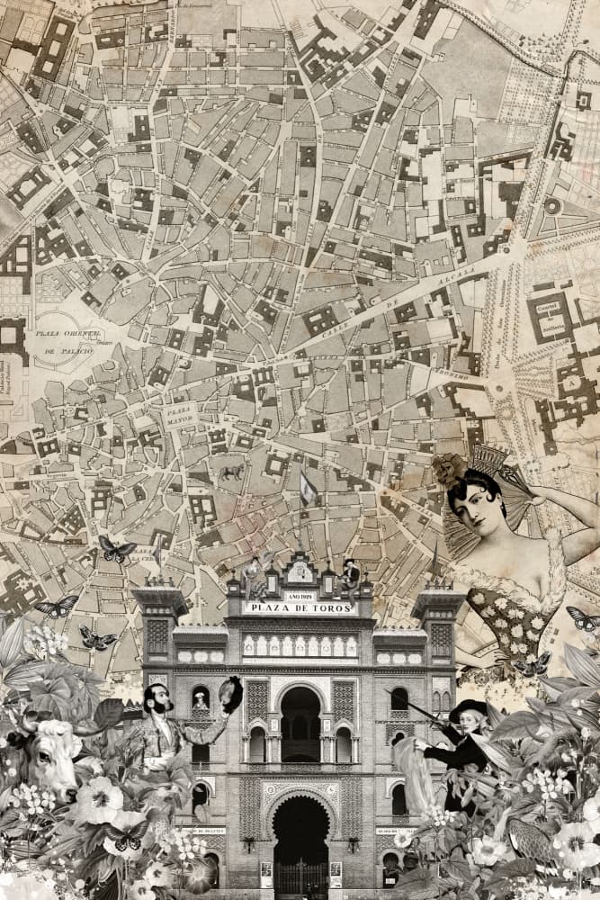 Vintage Spanish Bullring Collage by Simon Goggin — canvas wall art